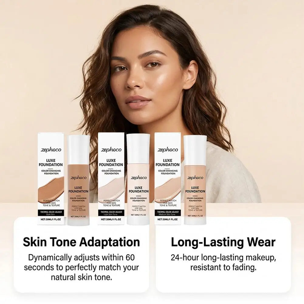 Tidesmit Zephoco Luxe thermal color changing liquid foundation texture close-up for adaptive face makeup base