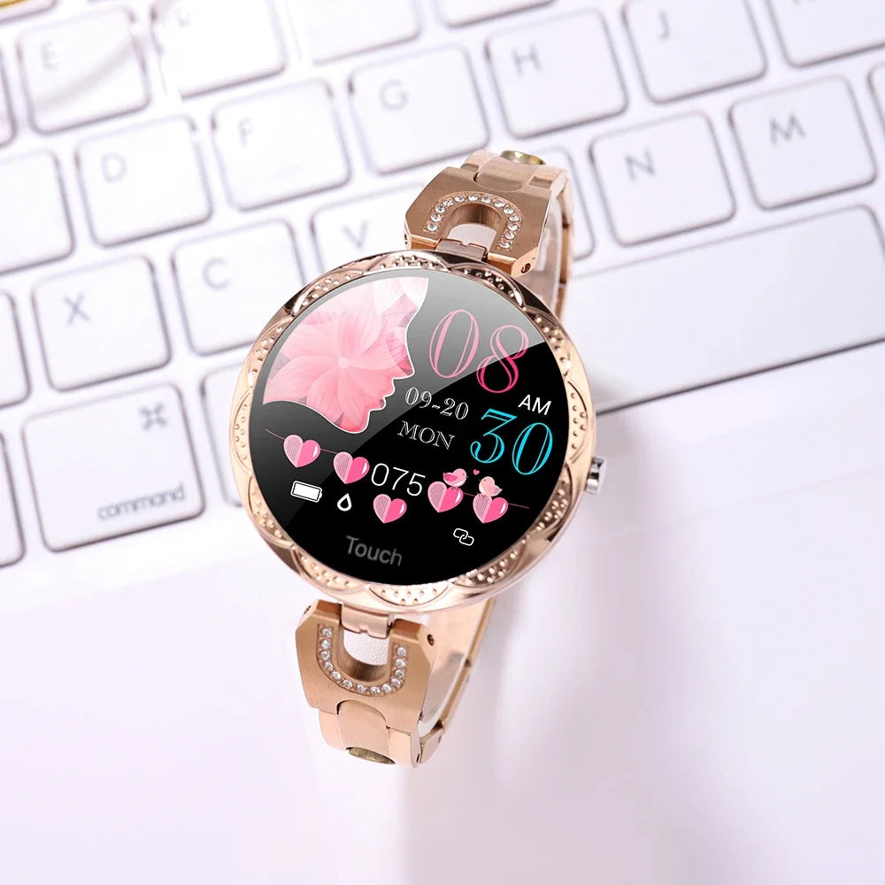 Fashion Ladies Smart Watch Luxury Women Bluetooth Wristband Waterproof Blood Pressure Fitness Tracker Bracelet Crystal Watch