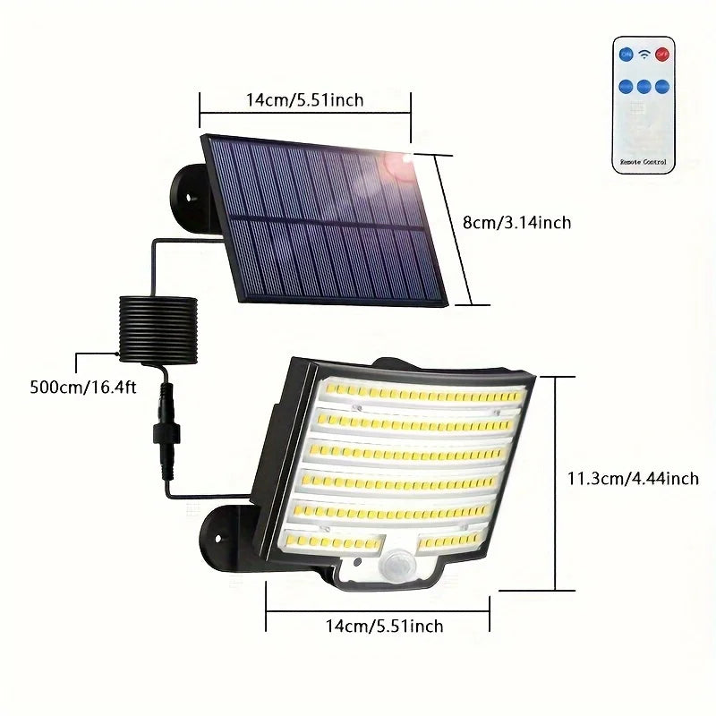 252LEDs Solar Lights Outdoor, IP65 Waterproof Solar Flood Lights with 16.4ft Cable, 3 Lighting Modes & Remote Control Motion Sensor Outdoor Light, LED Wall Lamp for Garden, Garage, Patio, Pathway