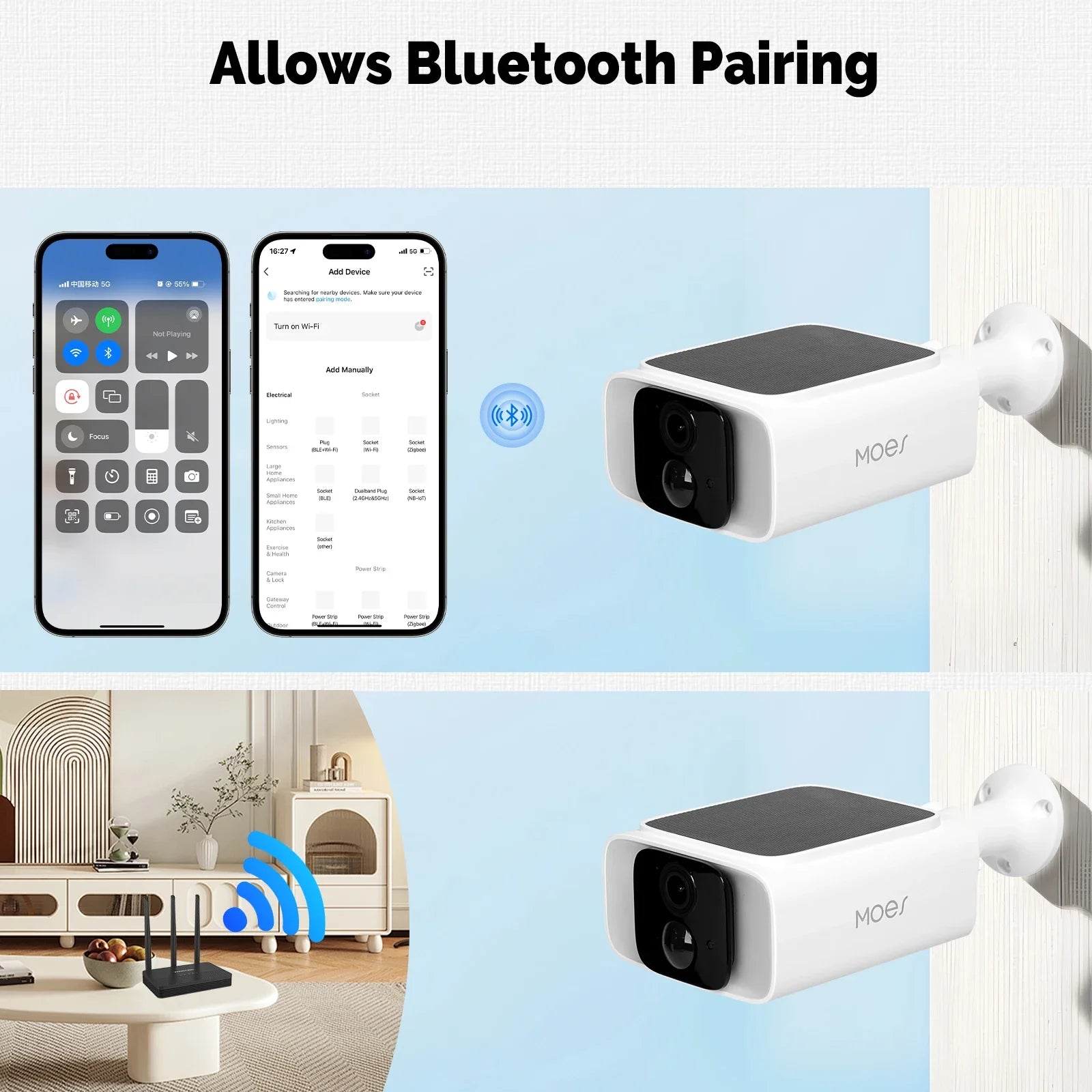 MOES Smart Solar Security Camera, WiFi 2.4/5GHz Dual Band, IP65 Waterproof, APP/Alexa/Google Home Monitoring, Tuya