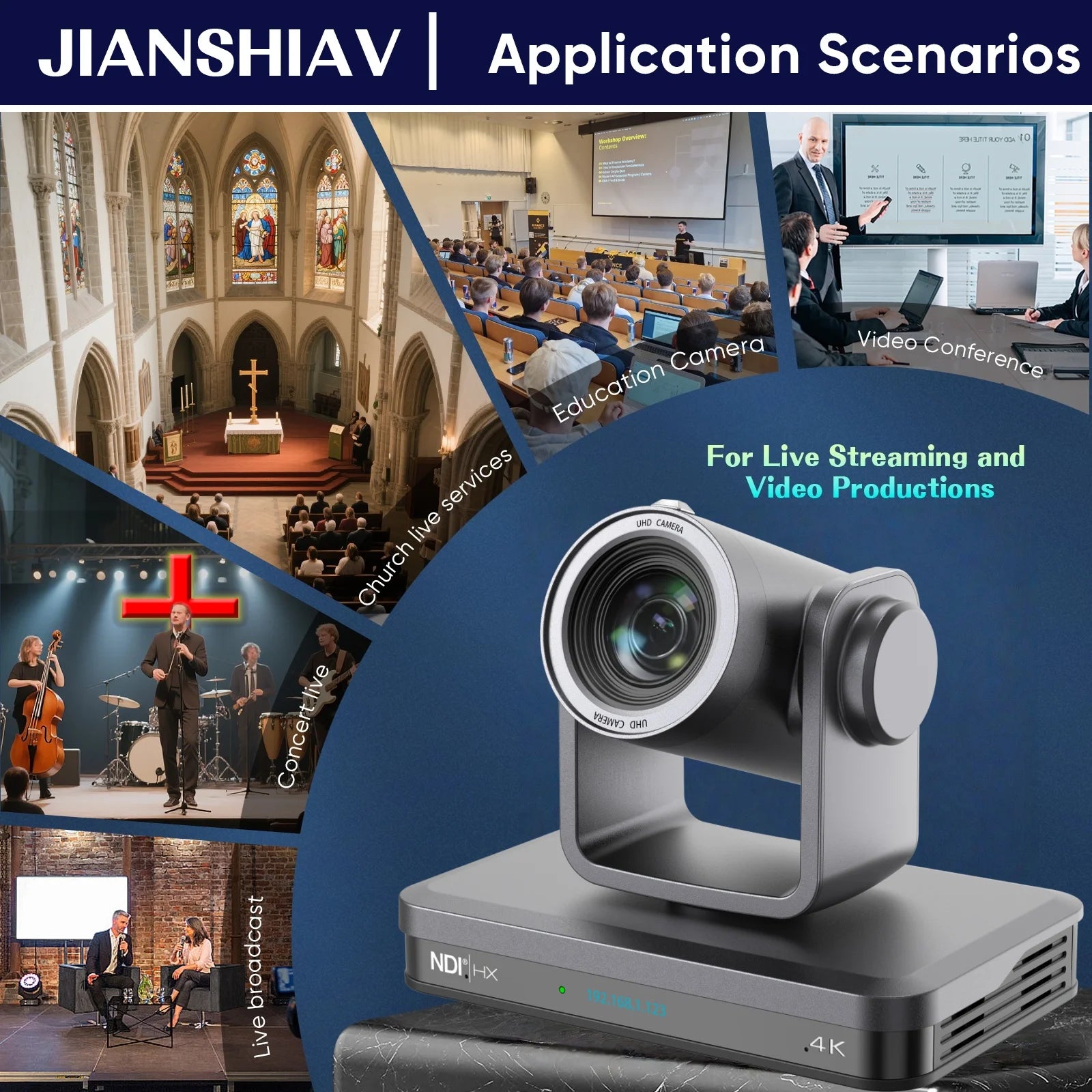4K 60FPS PTZ Camera NDI 20/30/40X Zoom 1/1.8 CMOS HDMI SDI IP USB Live Streaming Camera POE Supports vMix for Church services