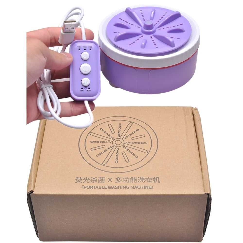 Tidesmit portable ultrasonic mini washing machine and fruit dishwasher showing remote control and rotating turbo unit
