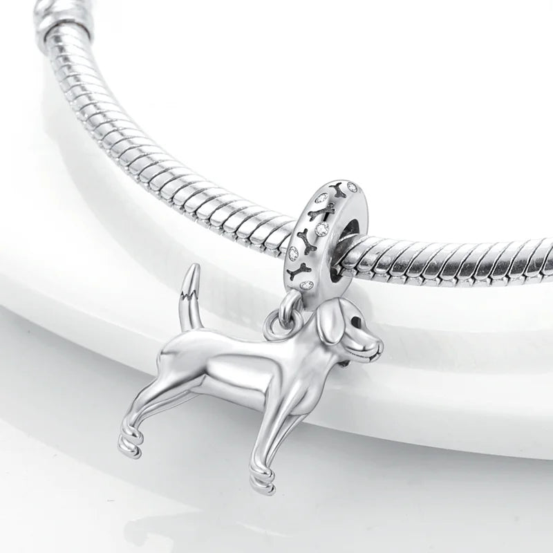 Cute 925 sterling silver dog charm for DIY charm bracelets. A perfect pet-themed gift for dog lovers and jewelry fans.