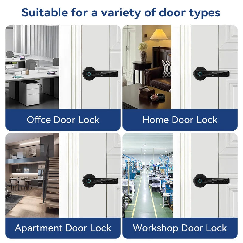 XSDTS Smart Door Lock Electronic Biometric Fingerprint Smart Card Password Key Unlock USB Tuya APP Emergency Charge lock