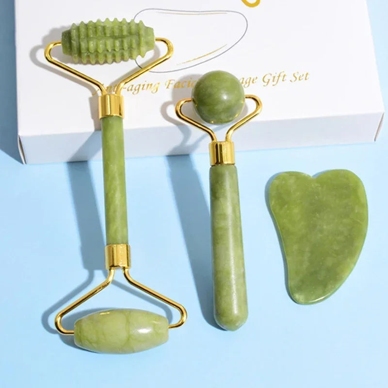 Jade Roller and Gua Sha Set | Natural Stone Facial Lifting Massage Tool Body Shaping Massage Equipment Tidesmit