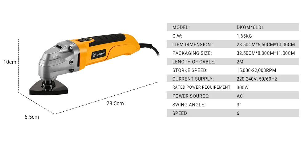 DEKO DKOM40LD1 Electric Multifunction Oscillating Tool 220V Electric Trimmer Saw Variable Speed for Home DIY Woodworking