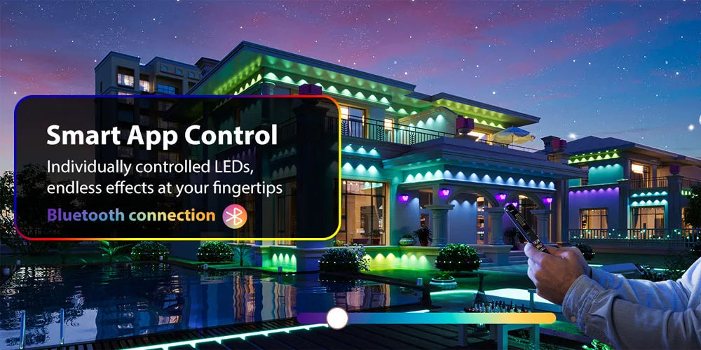 LED Permanent Outdoor Lights IP67 Waterproof RGBIC Eave Lights With Remote for Christmas New Year Roof DIY Holiday String Light