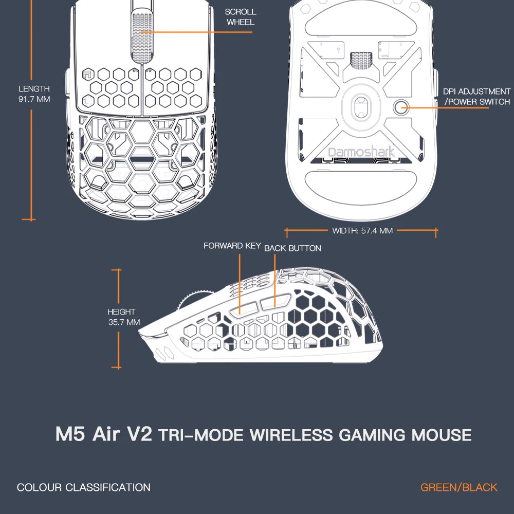 Darmoshark M5Air V2 Forged Carbon Fiber Gaming Mouse Wireless 8K Macro Mouse 30KDPI  Finger Grip Small Hand Mice 30g Lightweight