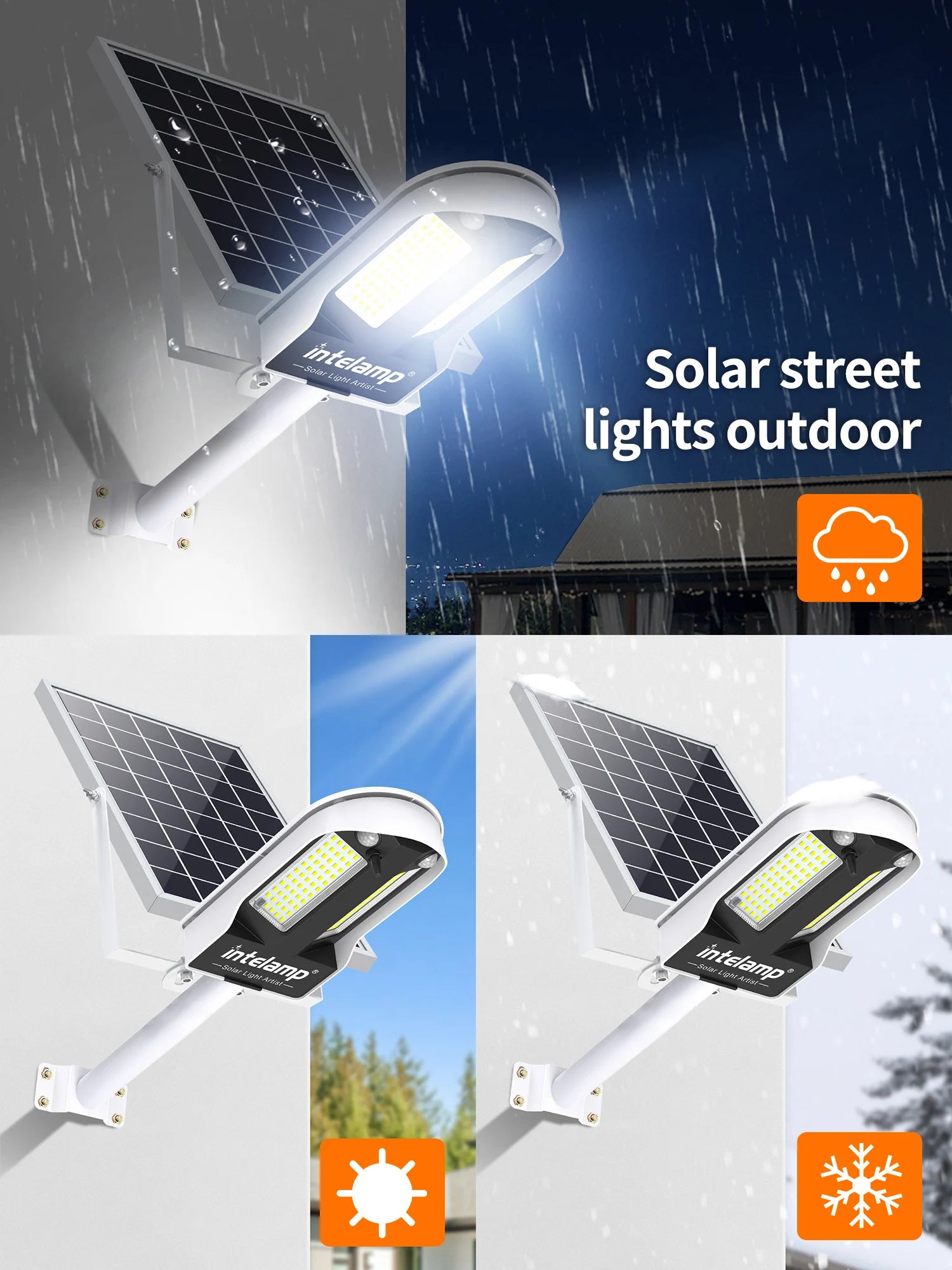 Intelamp Solar Street Lights Outdoor Lamp 3000LM 12500mAh With Two Motion Sensors Super Large Solar Panel For Garden Yard Path