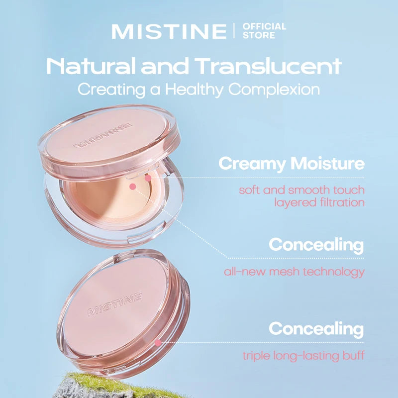Tidesmit Mistine Air Cushion foundation texture detail for natural dewy makeup finish on combination skin 13g