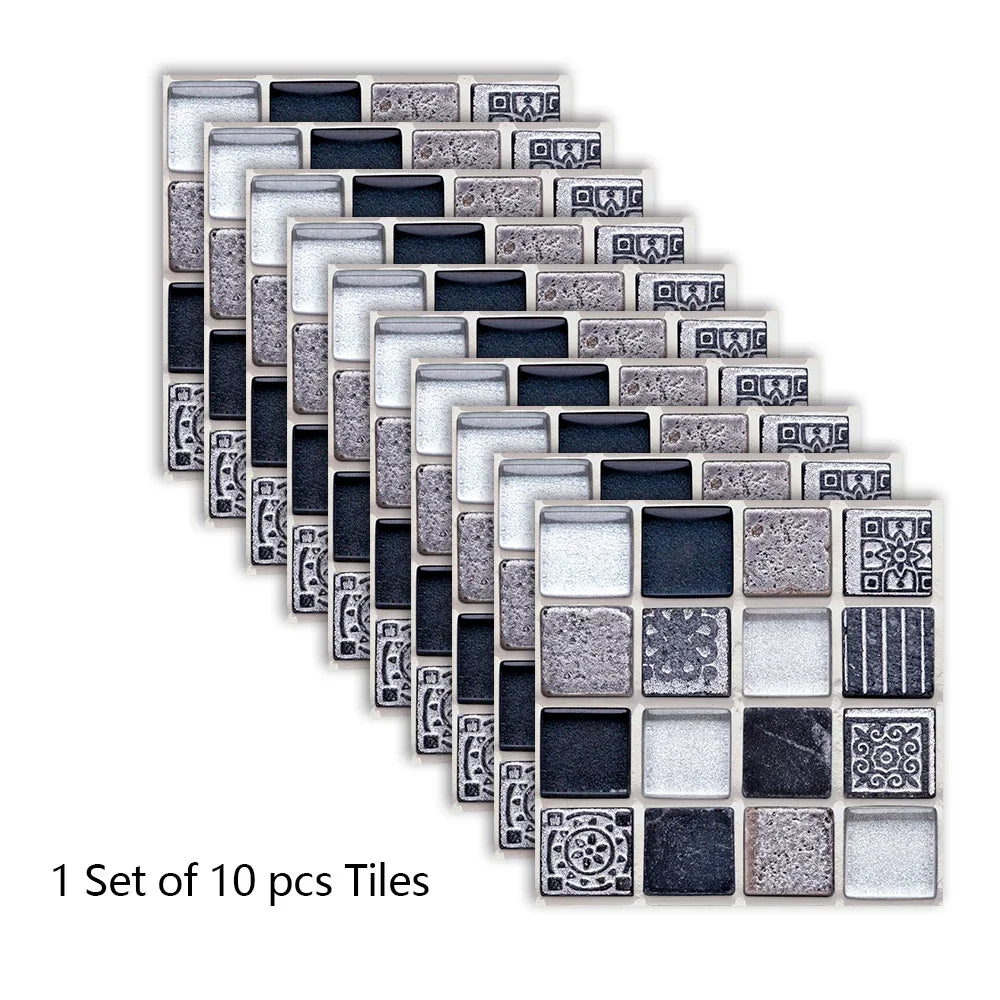 10pcs Purple Mosaic Hard Tiles Sticker Flat Printed in 2d Transfers Cover for Kitchen Bathroom Wallpaper Peel & Stick Wall Decal