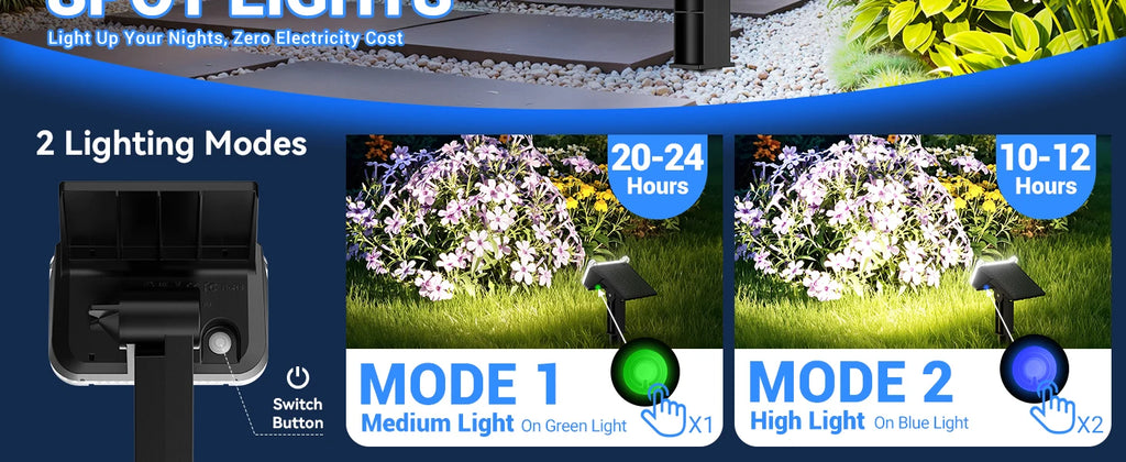 Solar Spot Lights Outdoor Waterproof IP65, Super Bright LEDs with Lens, 6500K 2 Lighting Modes, 2 in 1 Auto On/Off Solar Powered Spotlights for Yard Flag Landscape Tree, Cool White