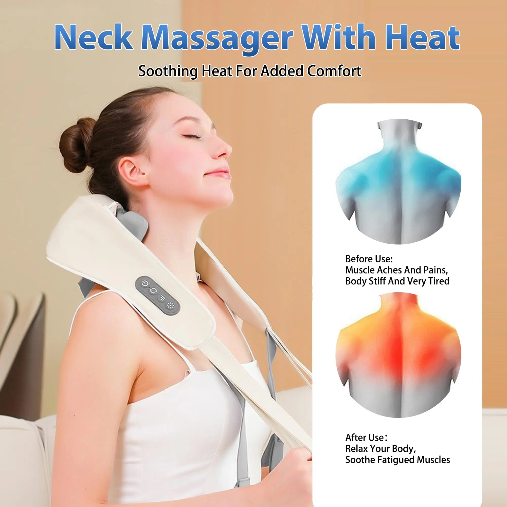 Shiatsu Neck Massager Cordless with Heat - Deep Tissue Relief GEN2 Relaxation Treatment Tidesmit