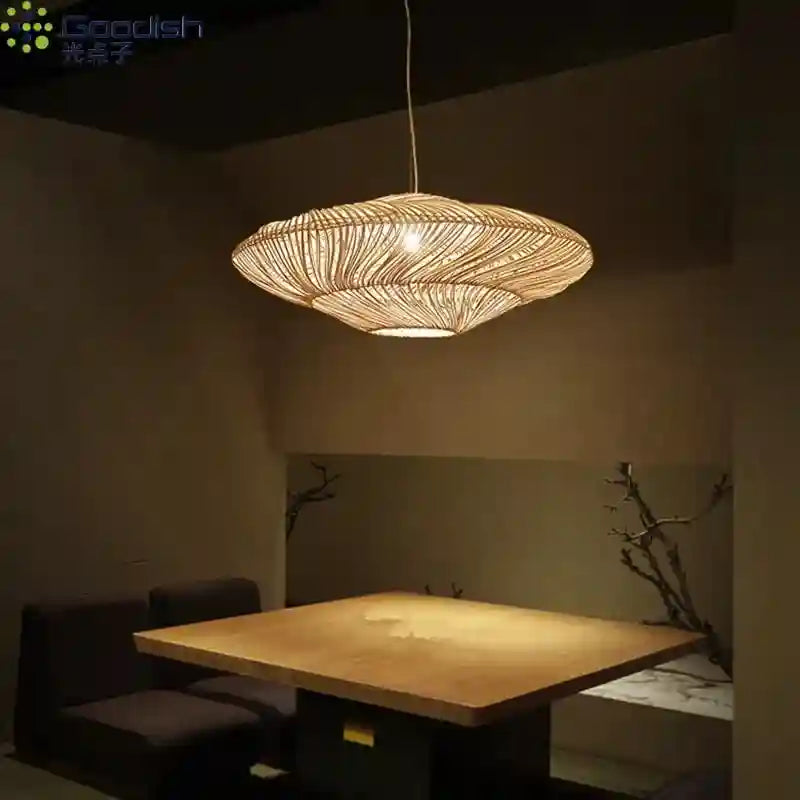 Wabi Sabi Rattan Pendant Light: Adjustable LED Bamboo Ring Light Tidesmit