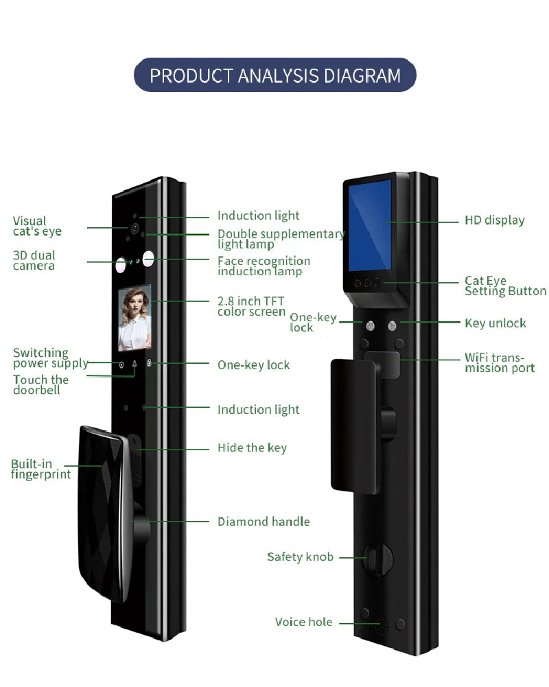 Intelligent Lock for Apartment Face and Palm Vein Recognition Smart Door Lock With Camera Cat Eye Fingerprint Door Lock