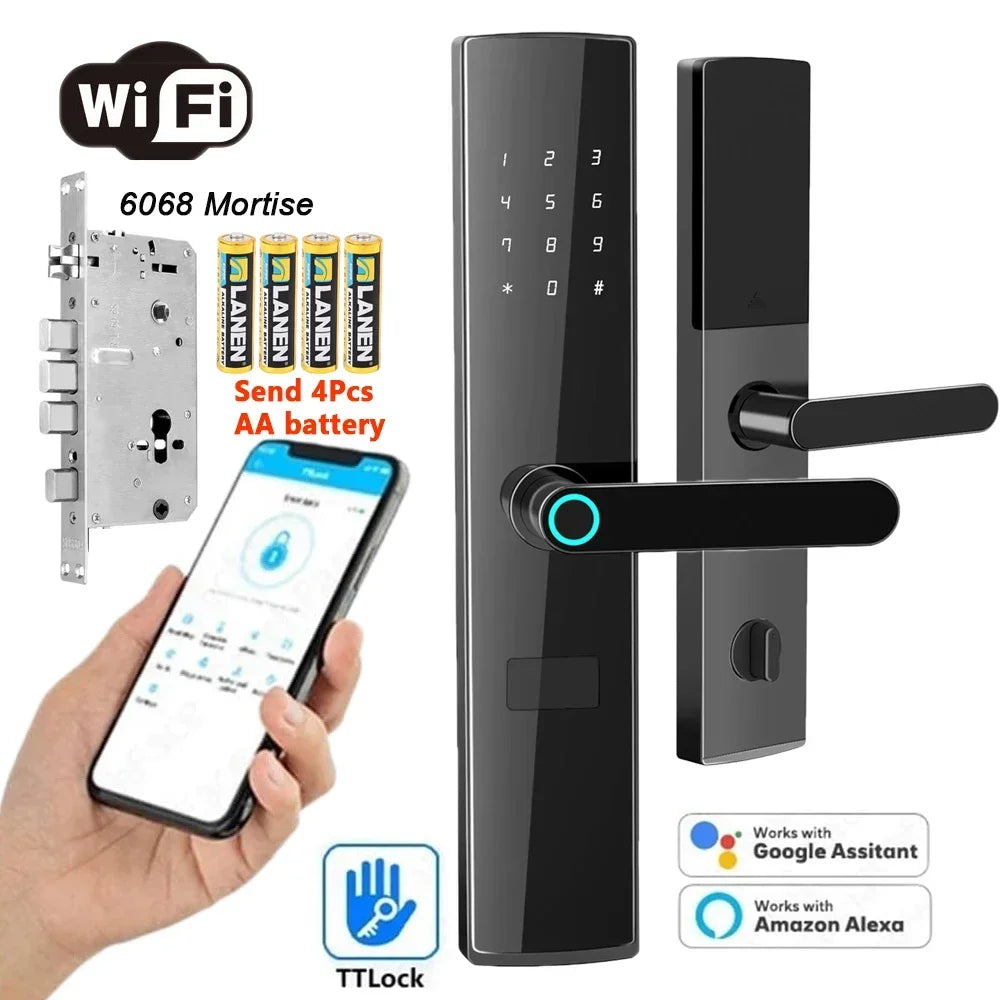 WiFi Smart Lock for Front Door TTlock APP Remote Control Fingerprint Keypad Door Lock Keyless Entry for Door Thickness 40-120mm
