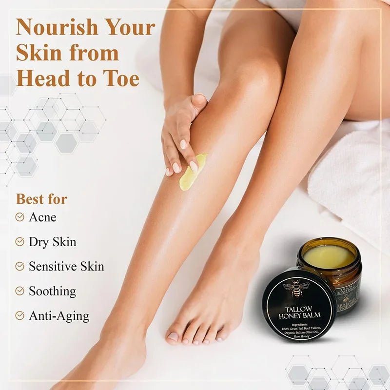 Organic Grass Fed Beef Tallow Balm With Raw Honey Moisturizing Cream For Soft Smooth Skin Handmade All-Natural Moisturizer Skin