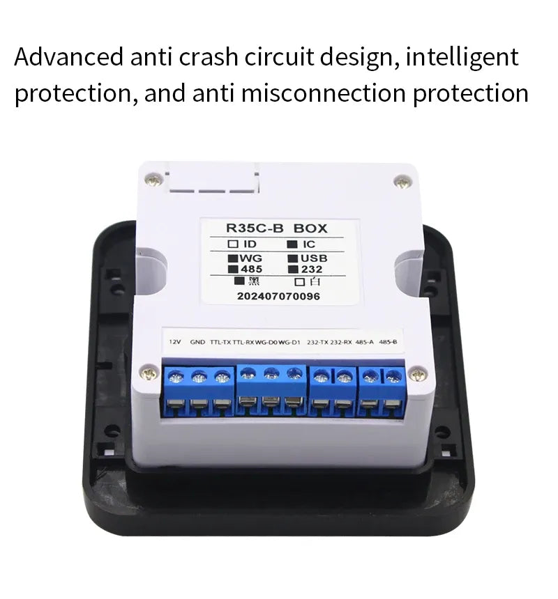 Access scanner control module with blue terminal block and wiring label