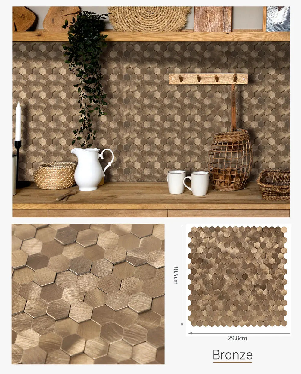 Peel and Stick Backsplash Hexagon Tile, Self Adhesive Wall Tiles 3D Metal Stick on Tiles for Kitchen
