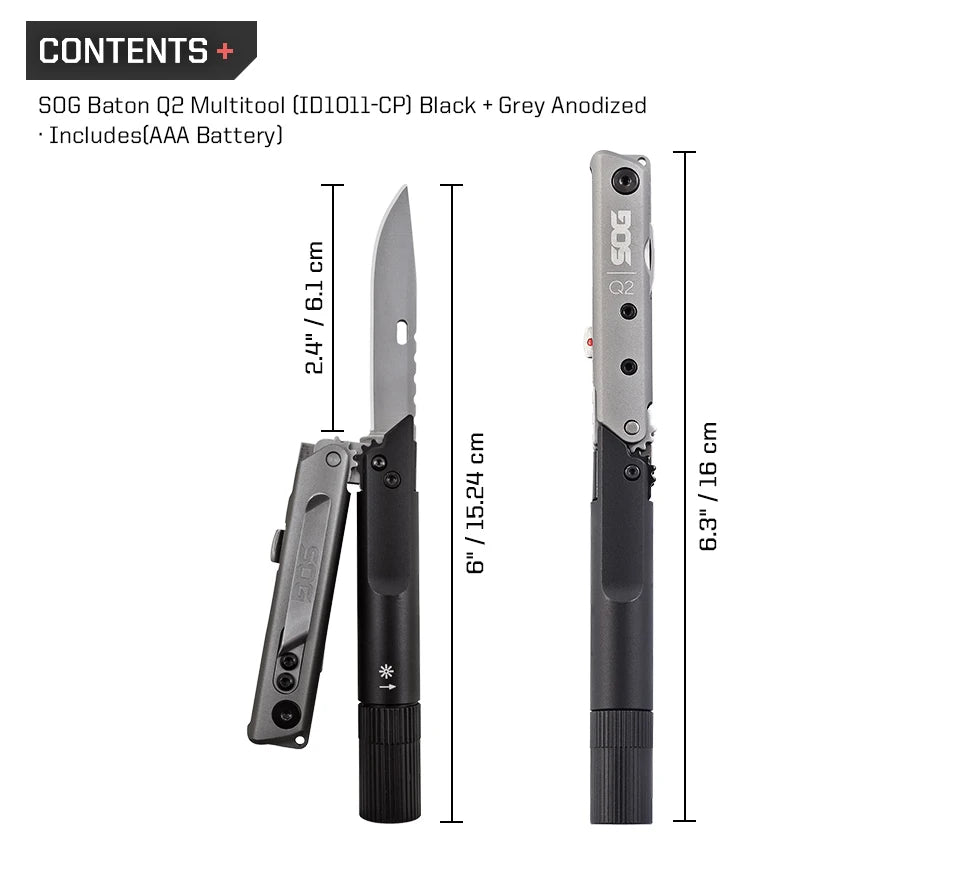 SOG BATON Q2 4 in 1 Multi-Tool Pen Small Folding Tools EDC Portable LED Flashlight Multifunctional Outdoor Survival Multitools