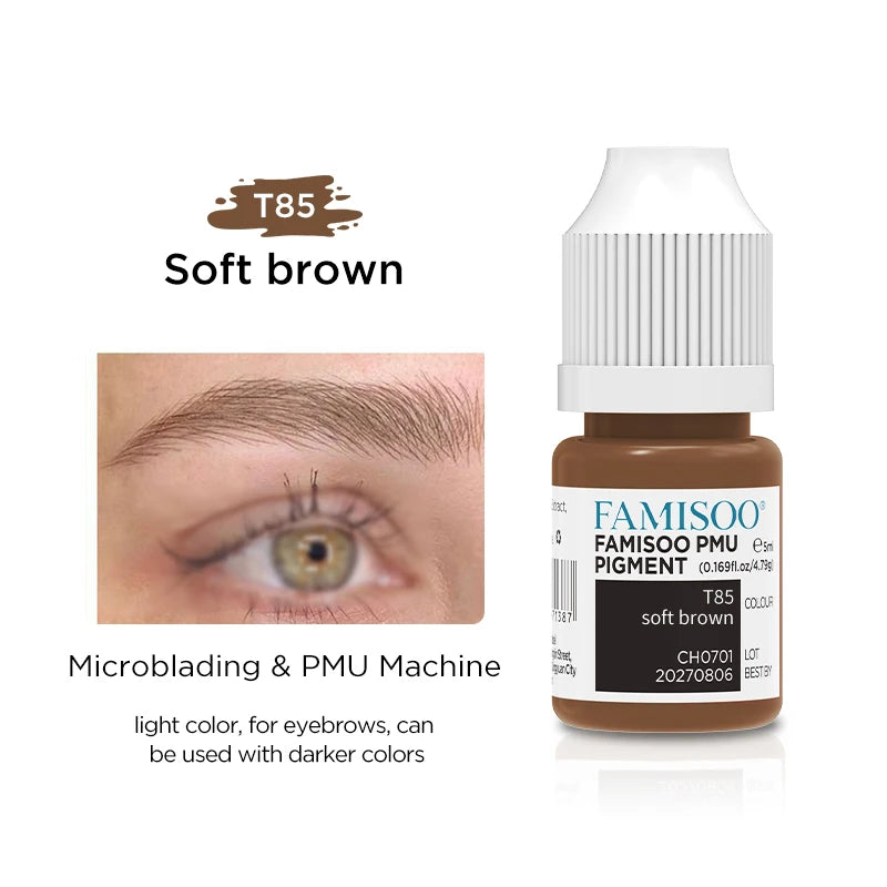 Eyebrow Tattoo Ink - Professional 5ml Microblading Pigment for PMU Machines Permanent Makeup Machines T85 Soft brown Tidesmit