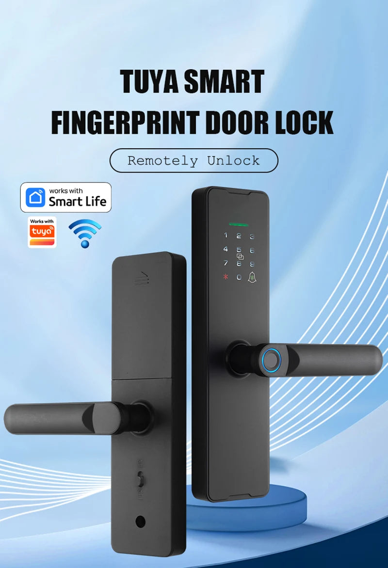 Tuya Wifi Fingerprint Smart Door Lock Digital Electronic Lock Remote Unlock Keyless Security Anti-theft Smart Home Hotel Office