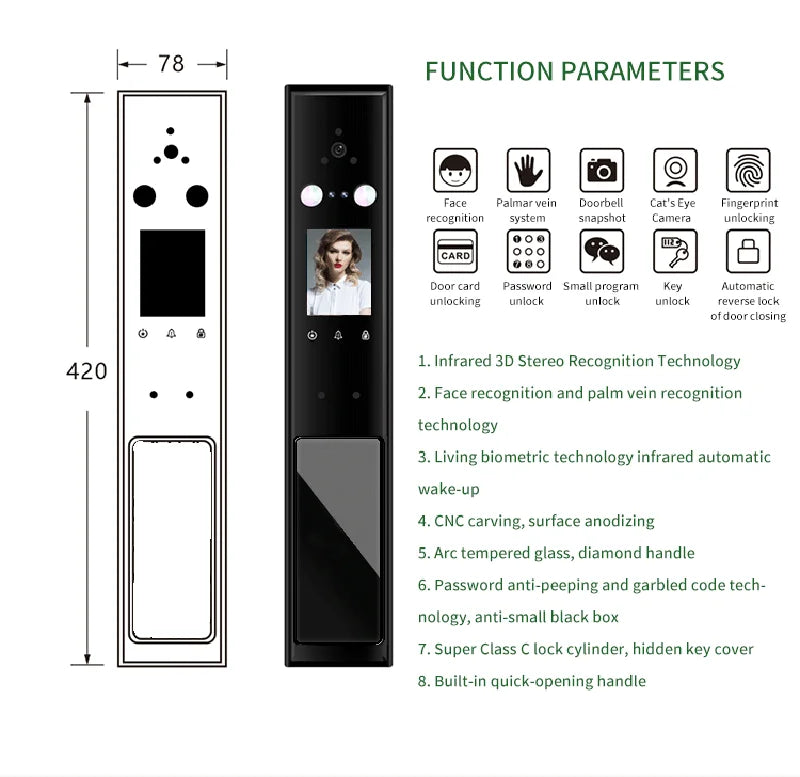 Intelligent Lock for Apartment Face and Palm Vein Recognition Smart Door Lock With Camera Cat Eye Fingerprint Door Lock