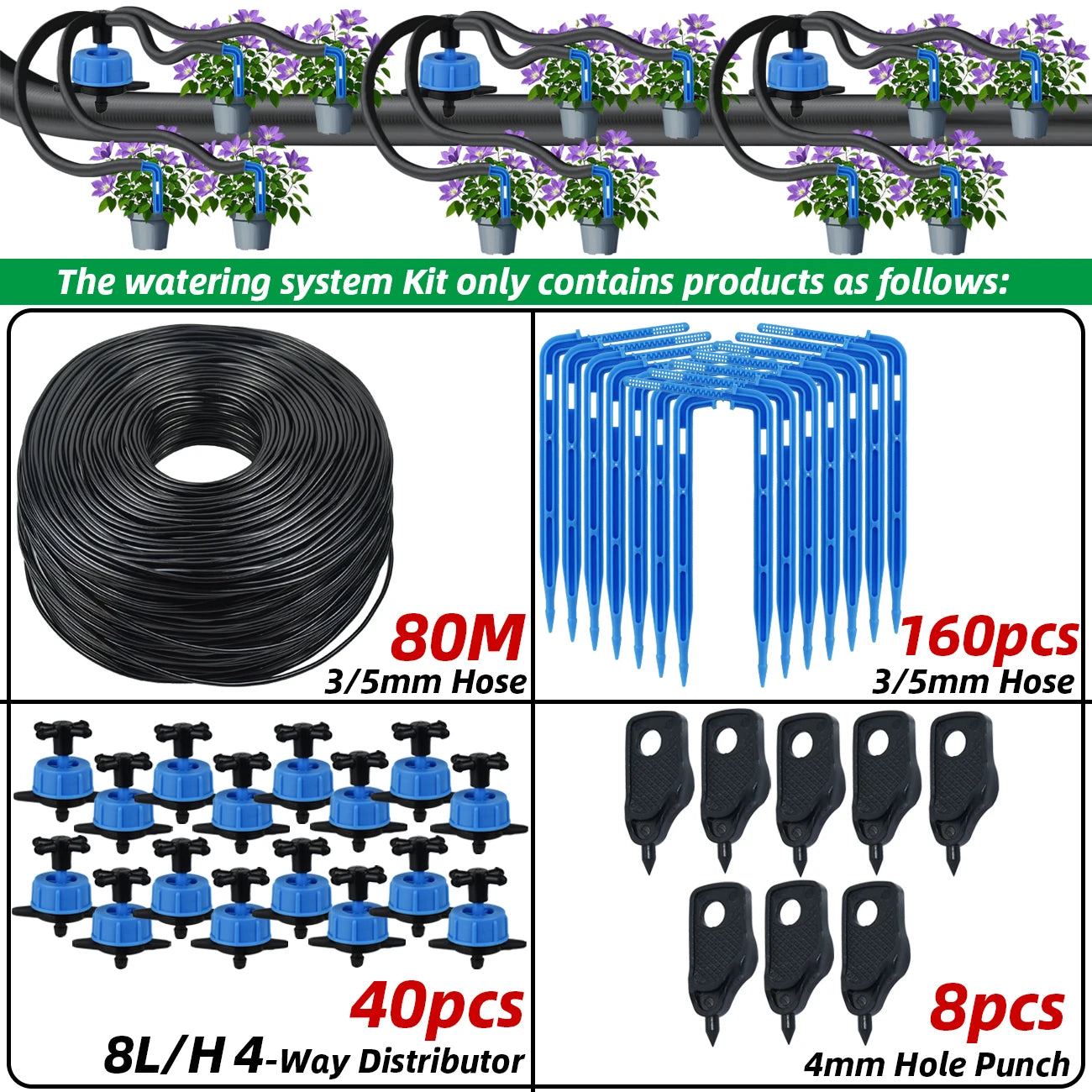 KESLA Drip Irrigation Kit 10-100M 4Way 2Way 8L Drip Arrow 3/5mm Hose Watering System Dripper Sprinkler Pot Planting Greenhouse