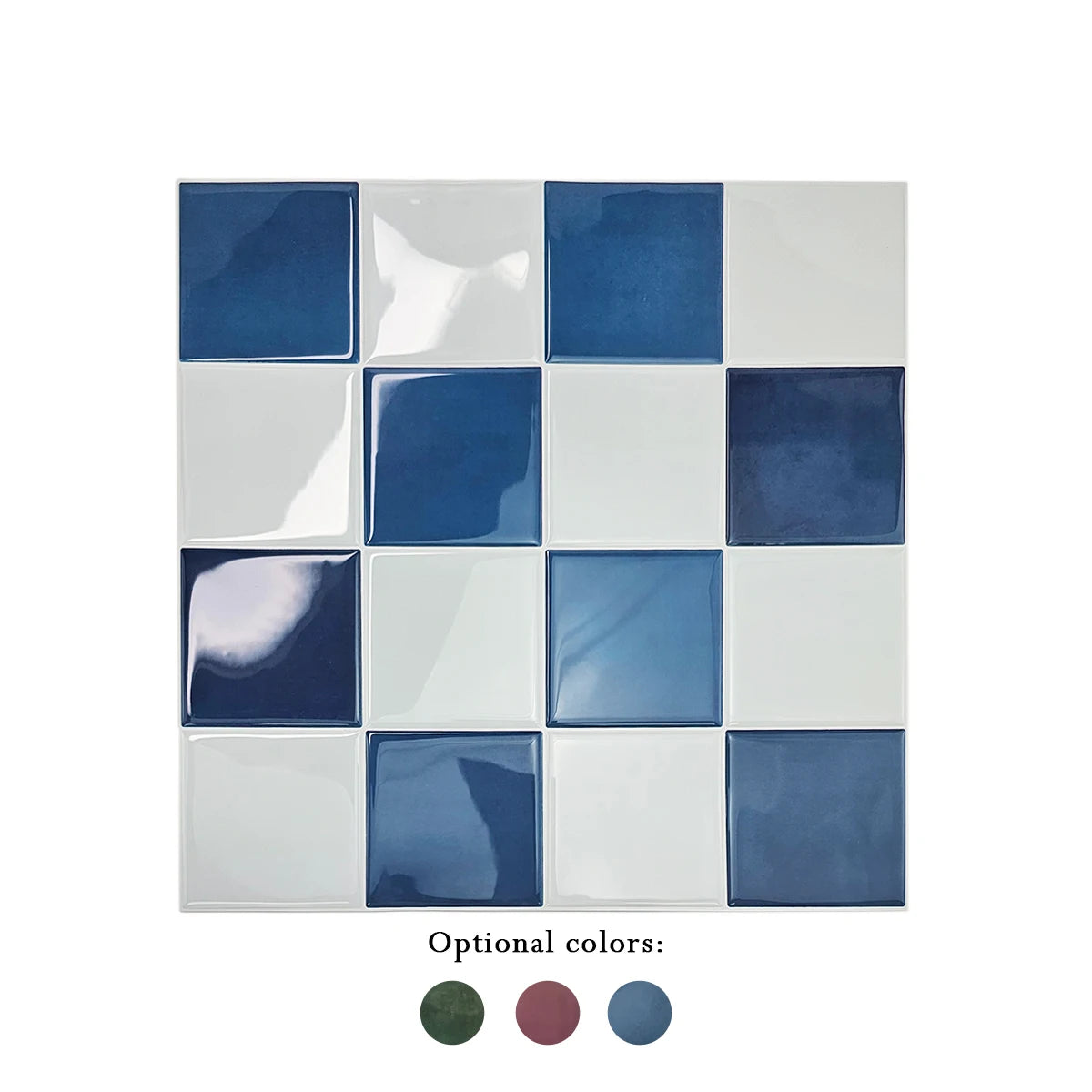Blue and white self-adhesive square wall tile mosaic sheet with glossy 3D finish