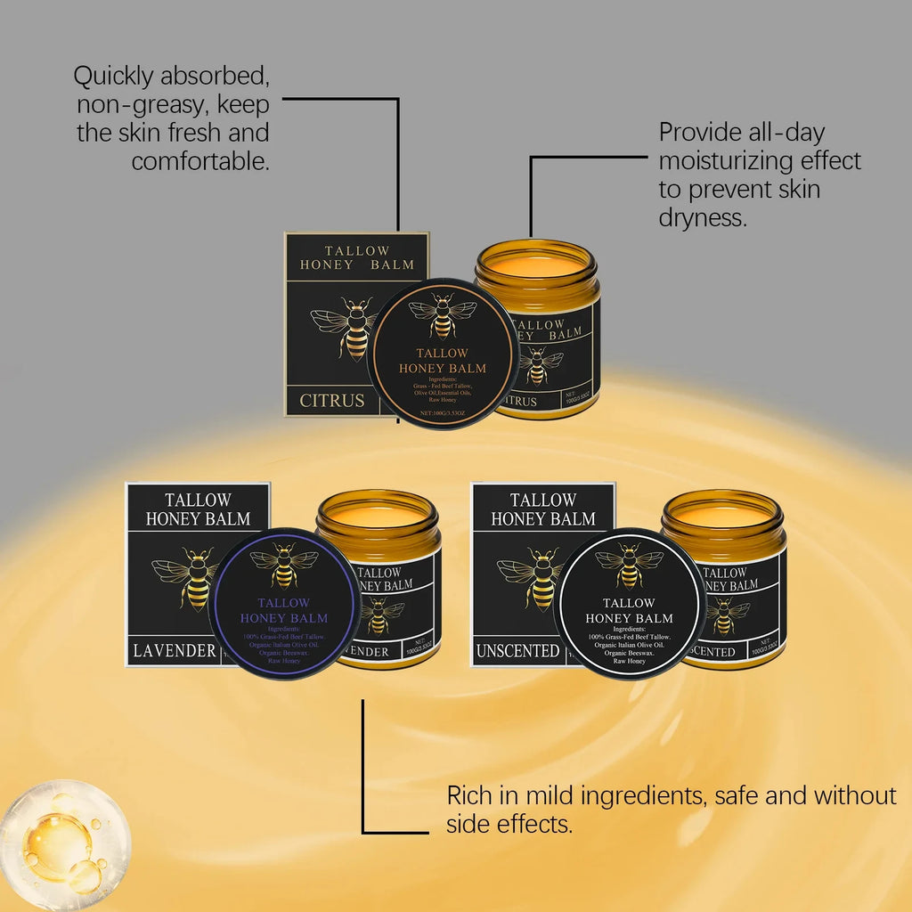Organic Grass-Fed Beef Tallow Balm With Honey Soothen Nourishing Dry Skin Improves Elasticity Moisturizing Cream For Soft Smooth