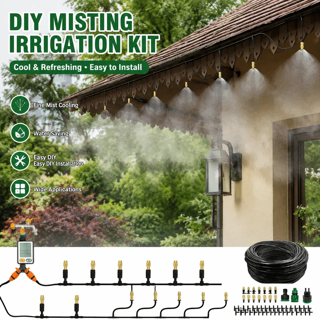 Outdoor Misting Cooling System, Garden Irrigation Watering, 1/4 Inch Atomizer Nozzle, 4/7mm Hose, 10M-30m, for Patio Greenhouse