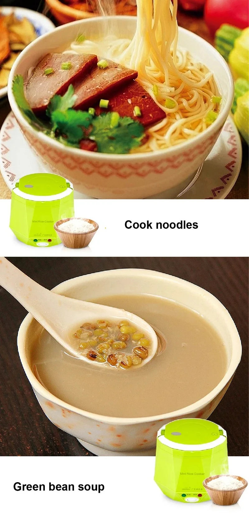 1.6L portable food warmer car rice cooker, lime green base with cook noodles meal