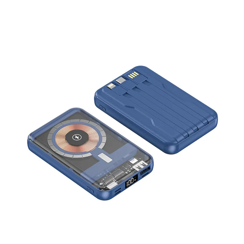 20000mAh Magnetic Portable Charger with PD Power Delivery & Built-in Cable Blue Tidesmit