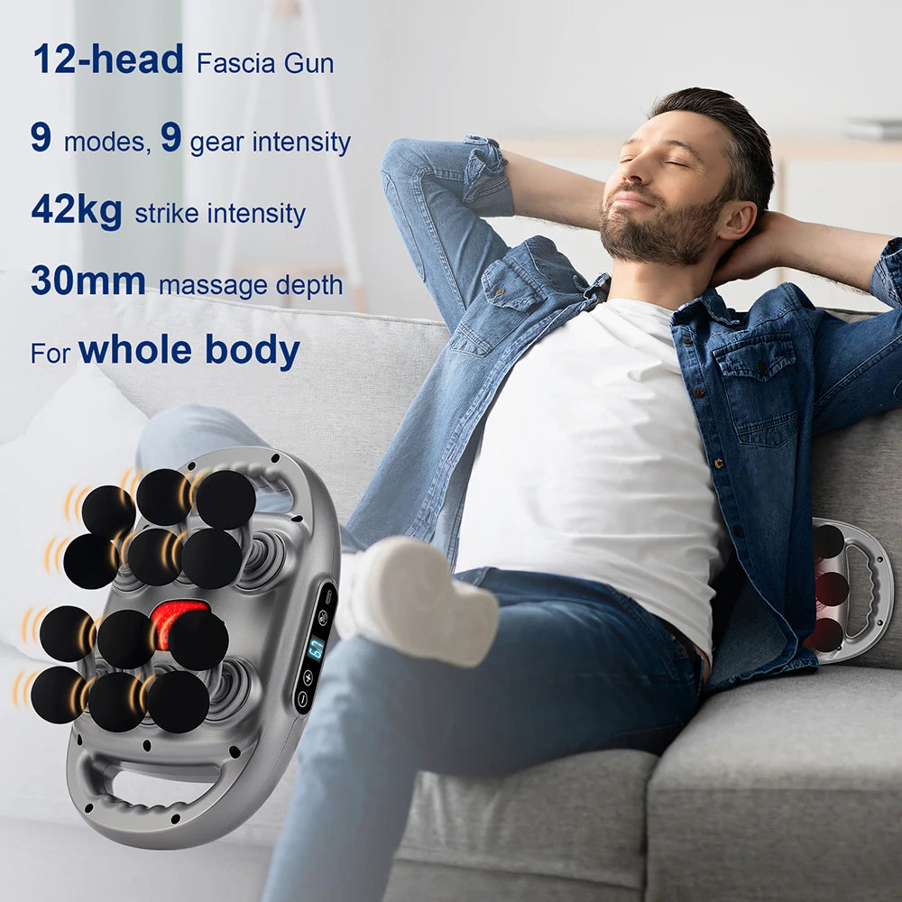 Deep Tissue Muscle Massage Gun | 12-Head Percussive Recovery Device Relaxation Treatment Tidesmit