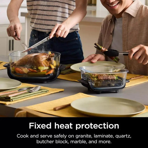 Ninja air fryer glass container cooking system with lids, serving food from two containers