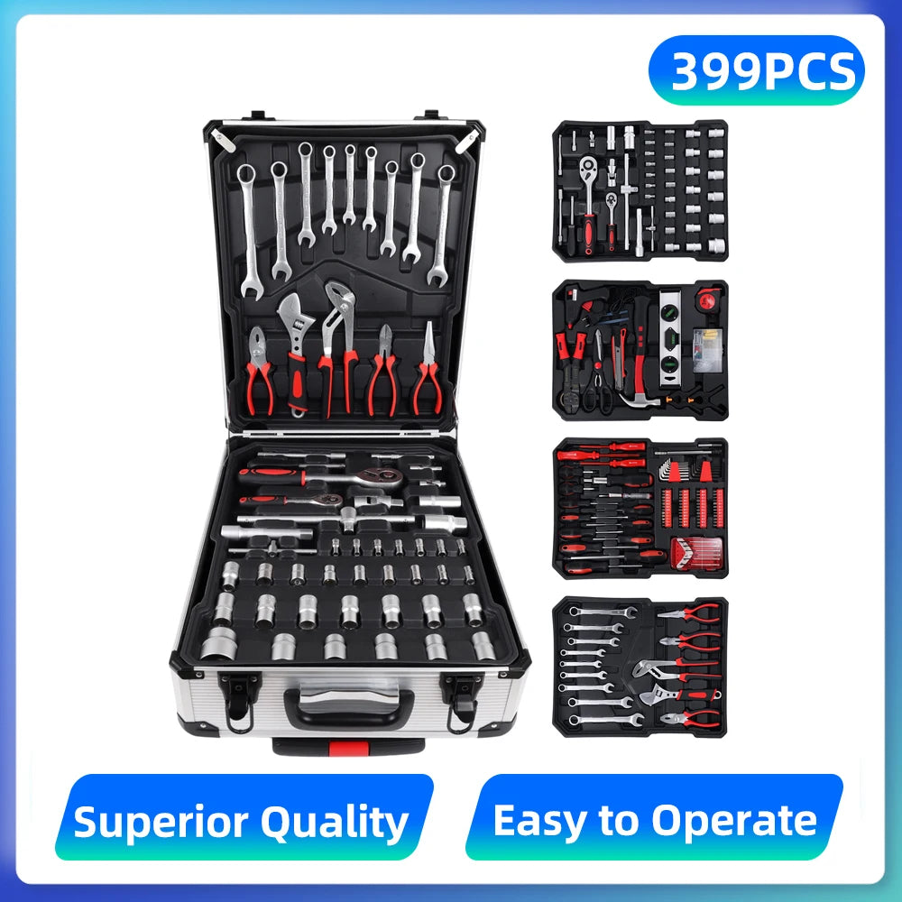 Podofo 399pcs Hand Tool Box Portable Tool Cart Keyed Locking System Toolbox Garage Tool Auto Home Repair Tool Kit with Wheels