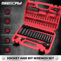 SEDY 64-Piece 1/4" Drive Impact Socket Wrench Driver-Bits Set Cr-V Metric&SAE Deep and Shallow Socket Set S2 Power Bits