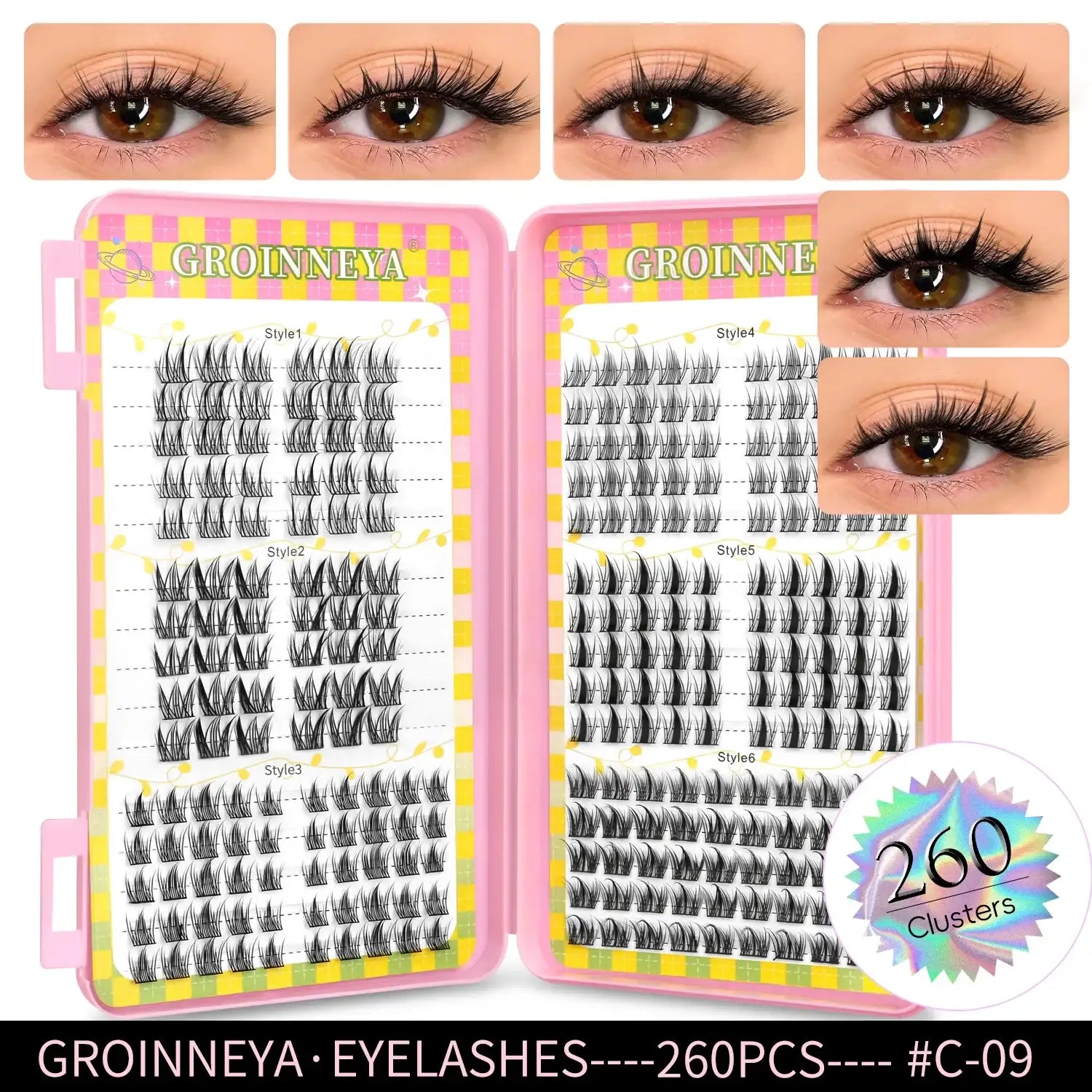 GROINNEYA Eyelashes Clusters 320 pcs Natural Eyelash extension Cluster Lashes Volume Mixed Tray Lashes Cluster Natural Lashes False Eyelashes C9 Tidesmit