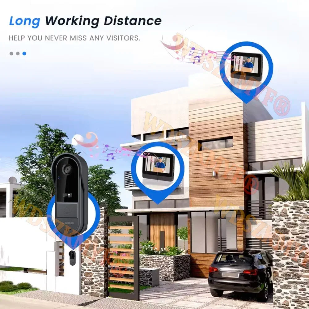 Wireless Wifi Doorbell Camera 1080P Waterproof Video Intercom Doorbell 4.3in IPS Screen Home Security Door Bell IR Night Vision