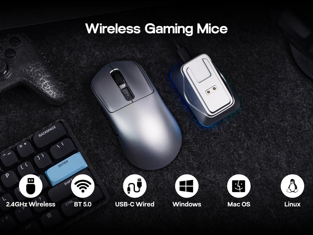 EPOMAKER NEX Pro Tri-mode Wireless Ergonomic Gaming Mouse PixArt PAW3950 Sensor with RGB Charging Dock & 8000Hz Polling/42K DPI