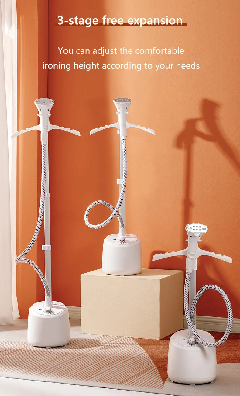 Tidesmit 2L electric garment steamer with adjustable rod and 10 fabric settings for efficient household clothes ironing