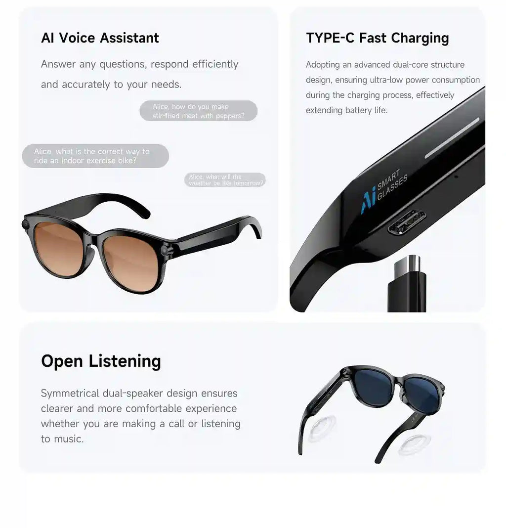 AI Smart Glasses with Real-Time Translation & HD Video Camera - White Tidesmit