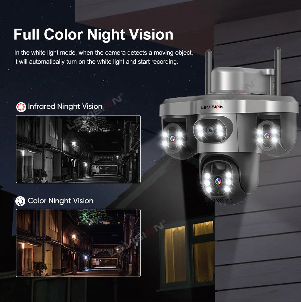 LS VISION 15MP 4G Wifi Solar Camera 3-Screen 10X Zoom PTZ 360°Rotatable PIR Human Detect CCTV Security Video IP Camara V380 Pro