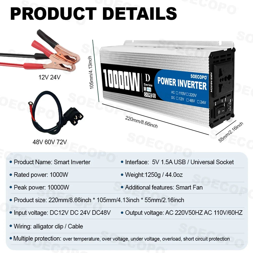 Caravan Solar System Kit Camping DC 12V - AC 110V/220V Inverter Complete Solar Kit for Home 10000w USB 5V/1.5A 100A Controller