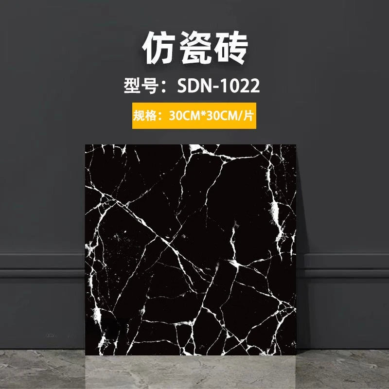 Black marble-look self-adhesive tile wall sticker with bright white crackle veining.