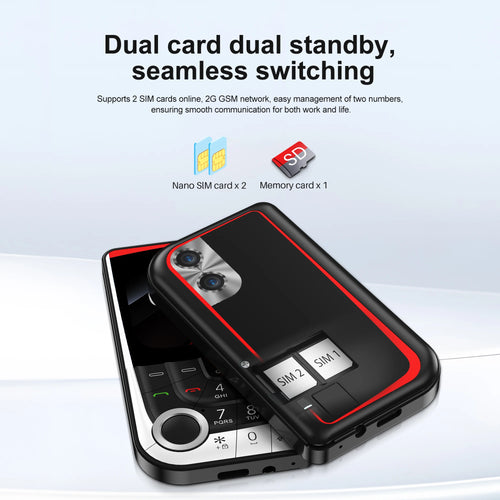 SERVO V10 black dual SIM card phone with 2G GSM, showing rear camera design and keypad in a close-up product view.