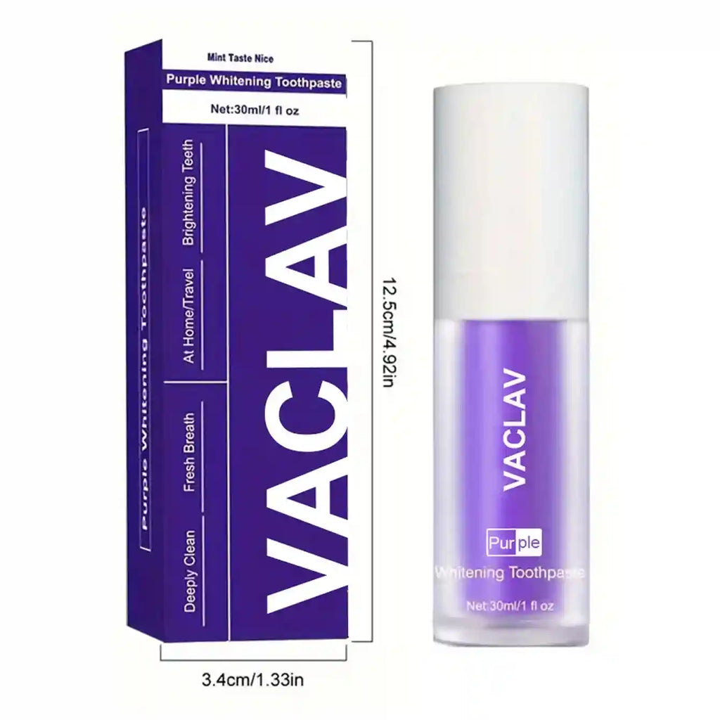 Tidesmit Vaclav purple toothpaste for teeth whitening and yellow stain removal color correction
