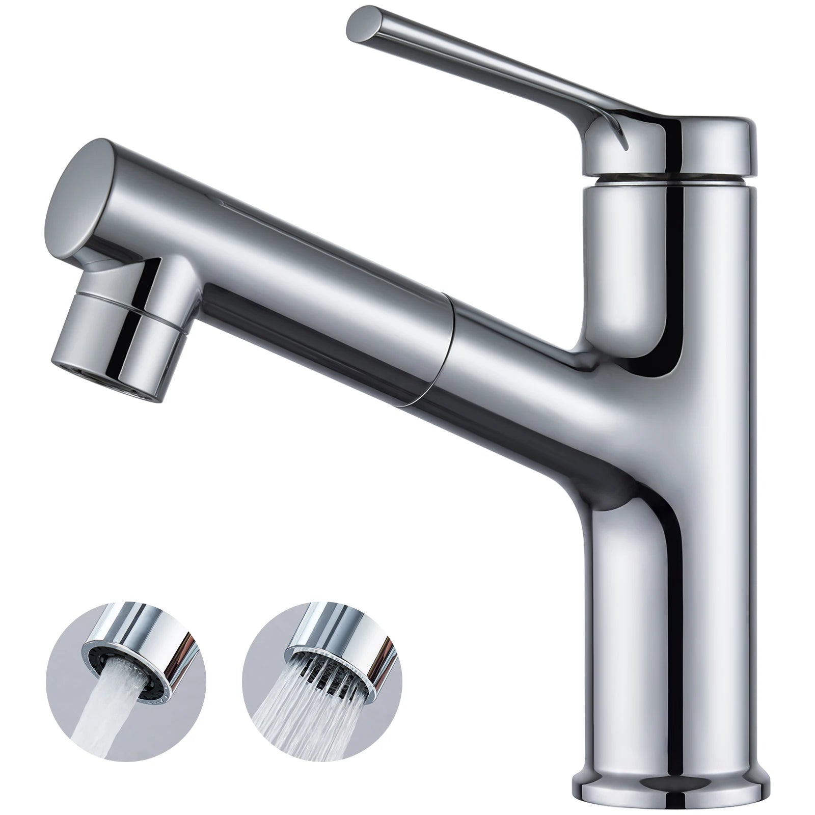 Sink faucet and 20.2cm tall sink basin, chrome-plated mixer for the sink with a shower, modern design