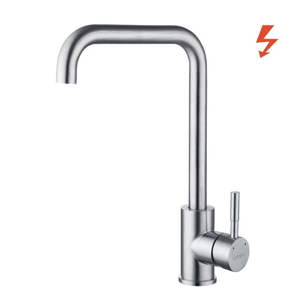 Low-pressure kitchen faucet, chrome-plated, 360° swivel, 304 stainless steel kitchen mixer
