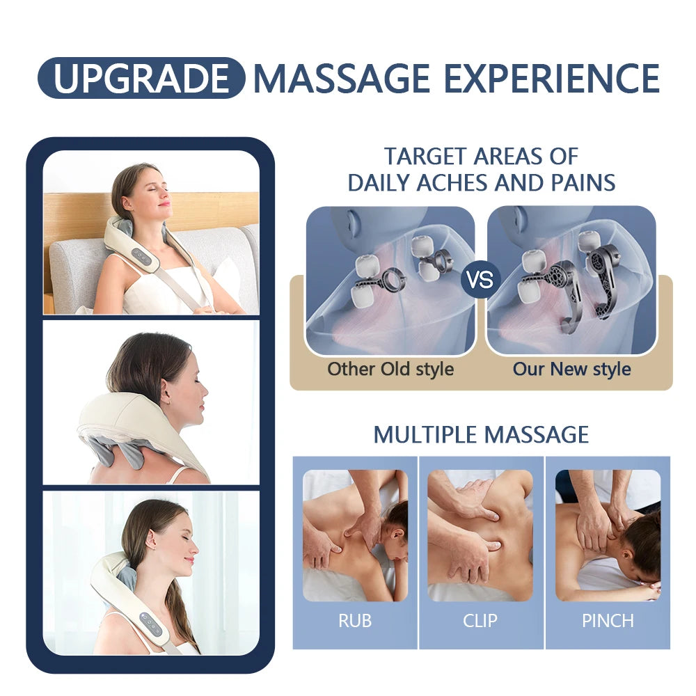 Wireless Electric Neck and Shoulder Massager with Heat Therapy Back Massage Instrument Tidesmit